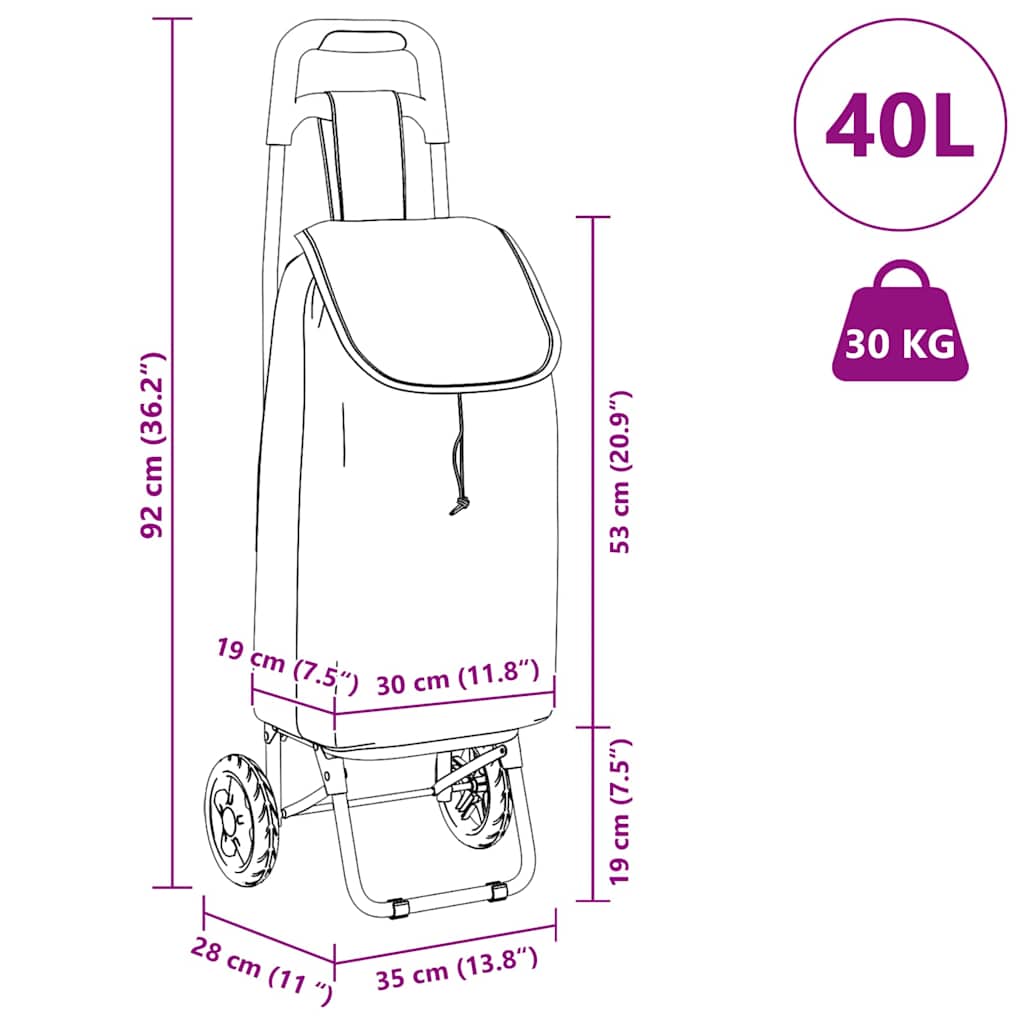 Carrinho de Compras Manual Preto 35 x 28 x 92 cm Tecido Oxford