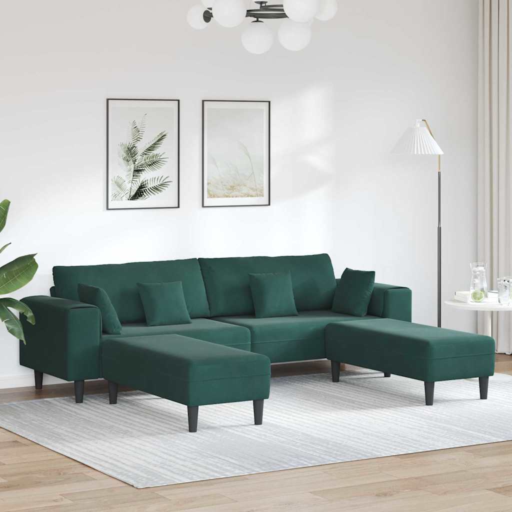 Sofá de Veludo com almofada 3 pcs Verde Escuro 208 cm Veludo