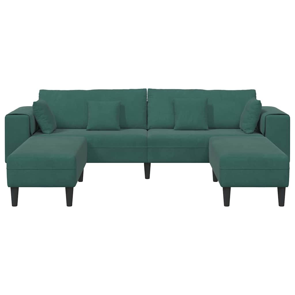 Sofá de Veludo com almofada 3 pcs Verde Escuro 208 cm Veludo