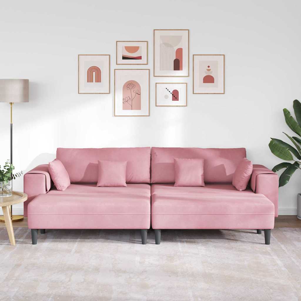 Sofá de Veludo com almofada 3 pcs Rosa 208 cm Veludo