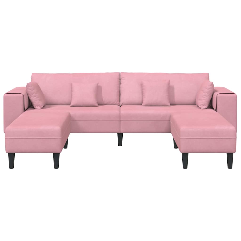 Sofá de Veludo com almofada 3 pcs Rosa 208 cm Veludo