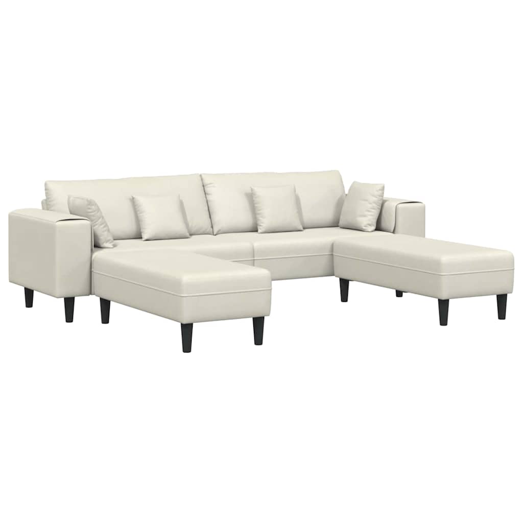 Sofá de Veludo com almofada 3 pcs Creme 208 cm Veludo