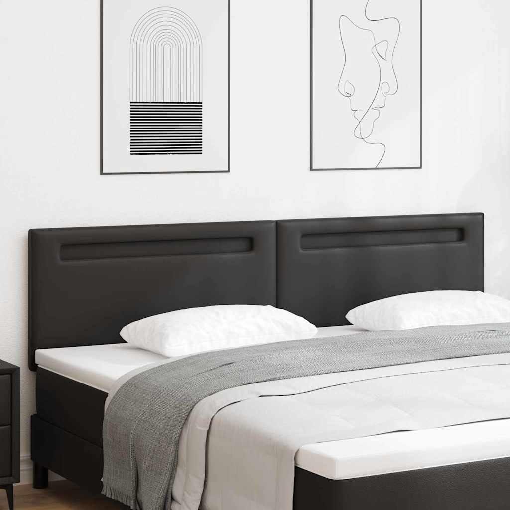 Cabeceira com luzes de tira LED com cabeceira Preto 200 cm PVC
