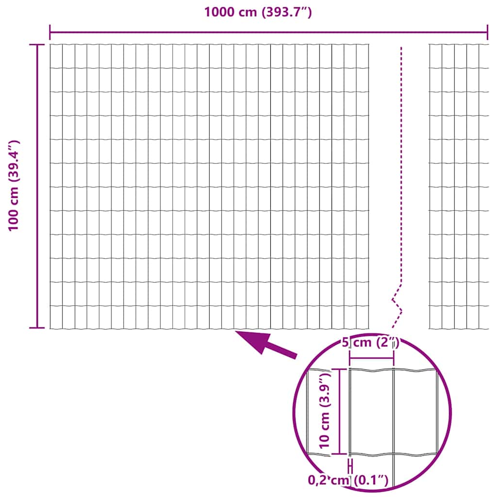 Cerca Euro Cinzeto 1 x 10 m Ferro revestido de PVC