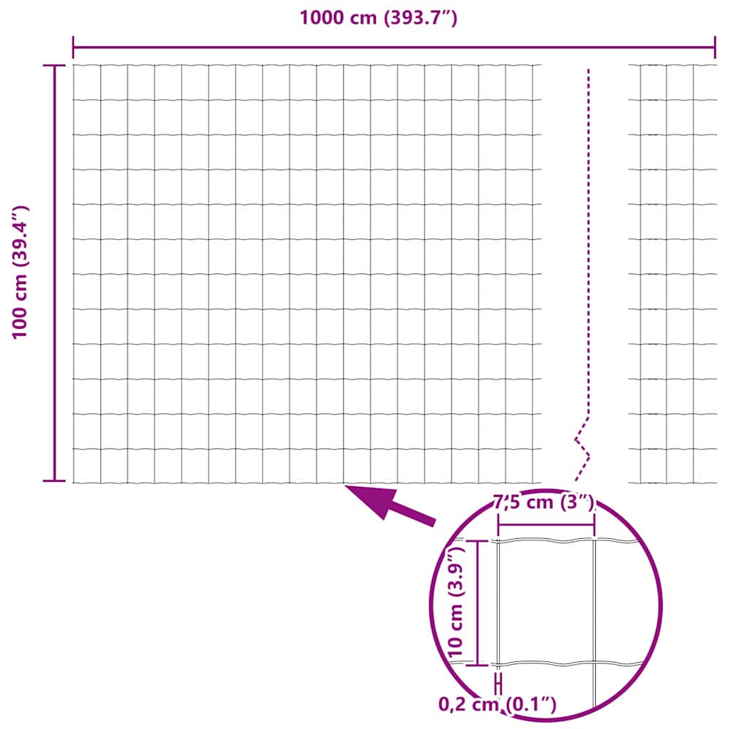 Cerca Euro Cinzeto 1 x 10 m Ferro revestido de PVC