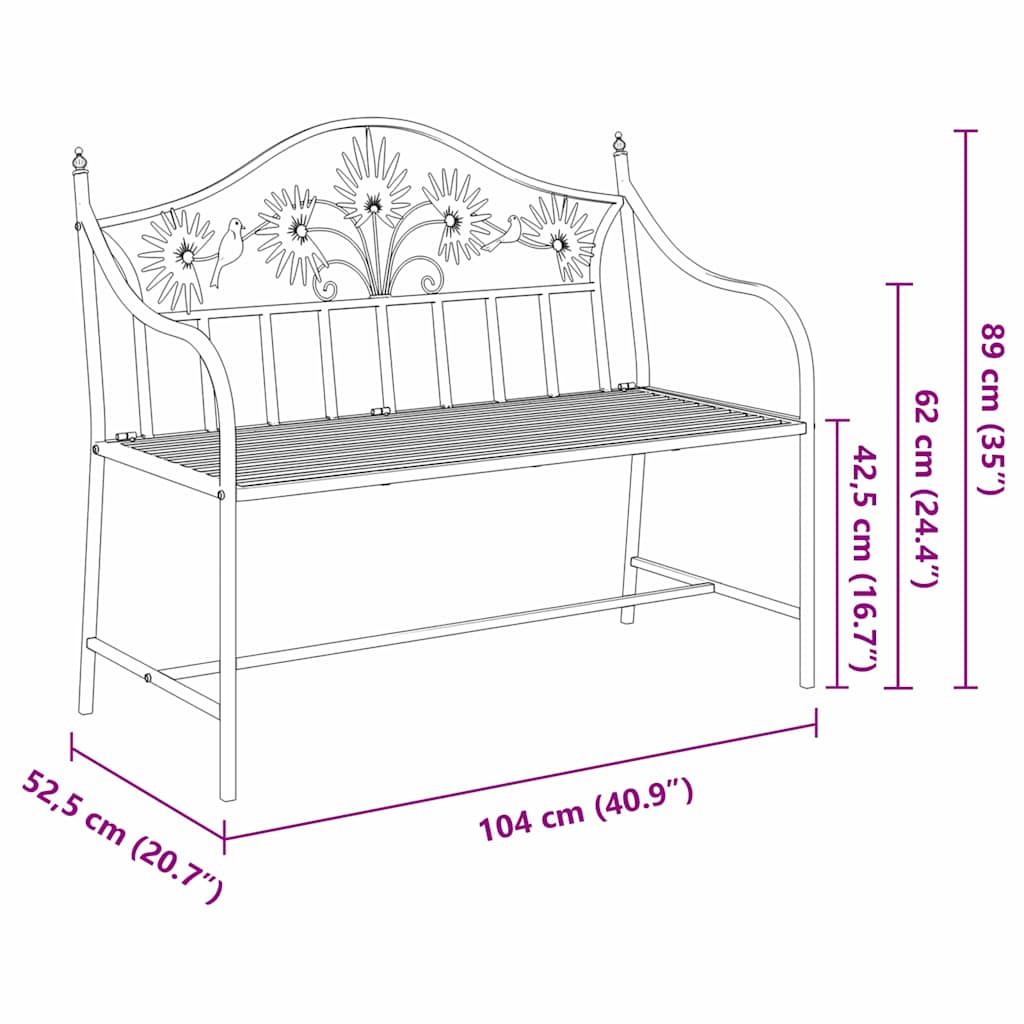 Banco de jardim Preto 104 x 54 x 93cm Aço