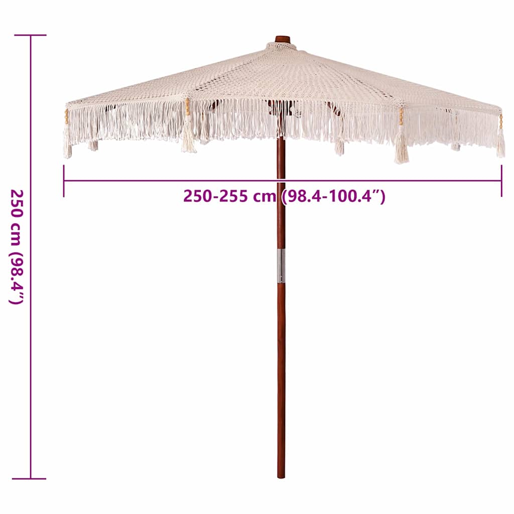 Guarda-sol Creme (250-255) x 250 cm Algodão e madeira sólida