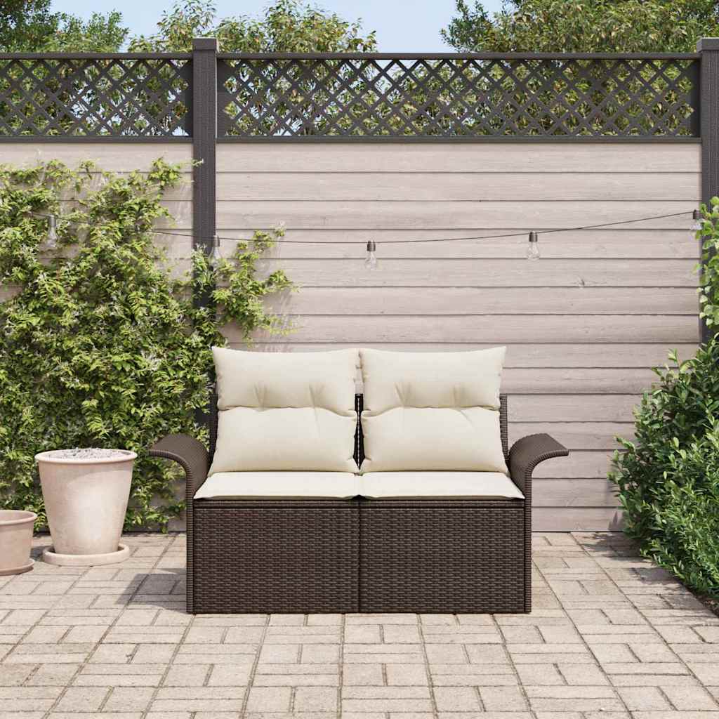 Sofá de jardim com almofada Castanho 141 x 62 x 69cm vime PE