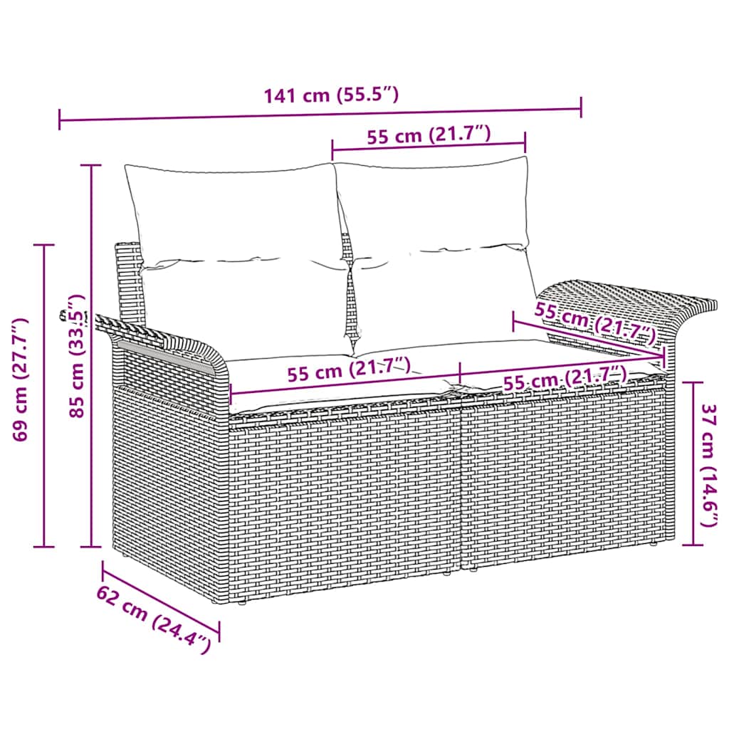 Sofá de jardim com almofada Bege 141 x 62 x 69cm vime PE