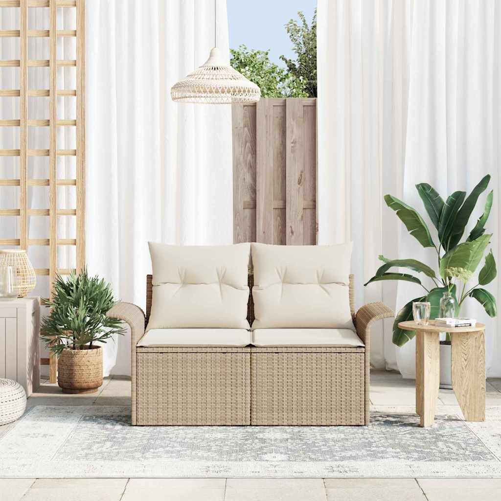 Sofá de jardim com almofada Bege 141 x 62 x 69cm vime PE
