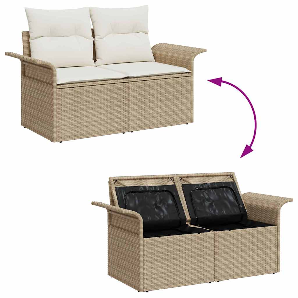 Sofá de jardim com almofada Bege 141 x 62 x 69cm vime PE