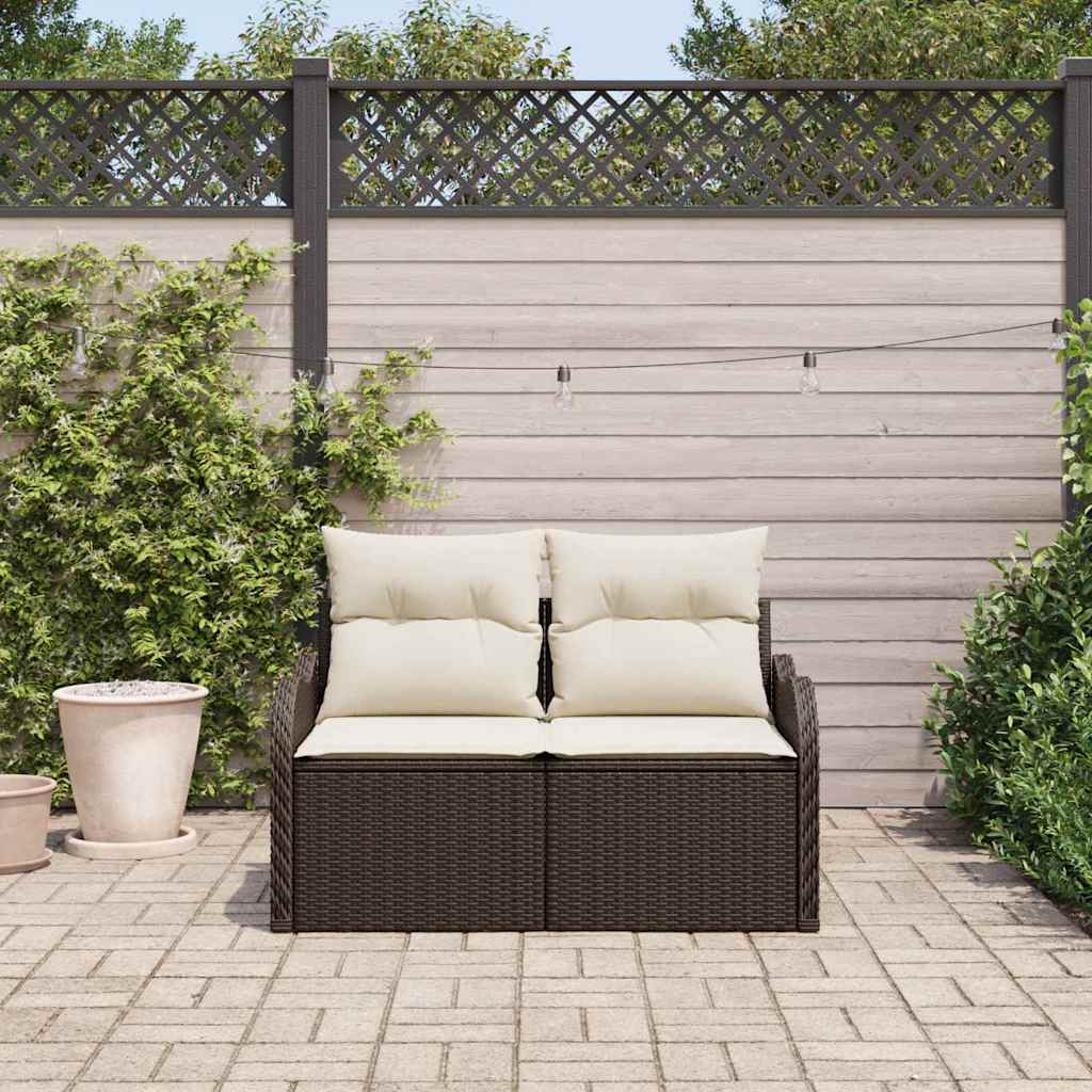 Sofá de jardim com almofada Castanho 121 x 62 x 69cm vime PE