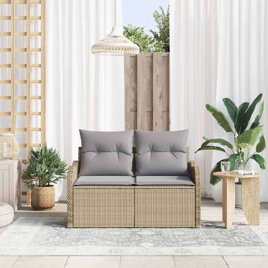 Sofá de jardim com almofada Bege 121 x 62 x 69cm vime PE