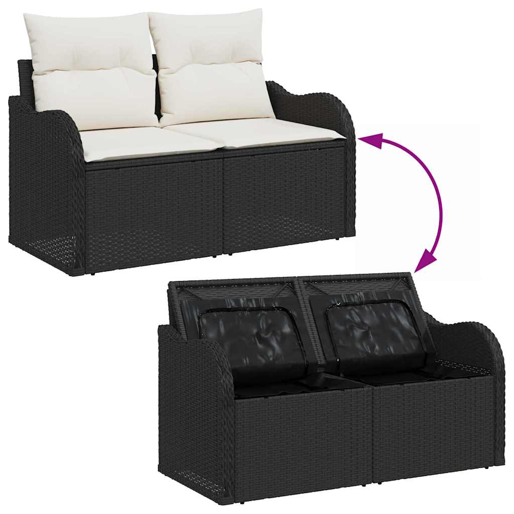 Sofá de jardim com almofada Preto 121 x 62 x 69cm vime PE