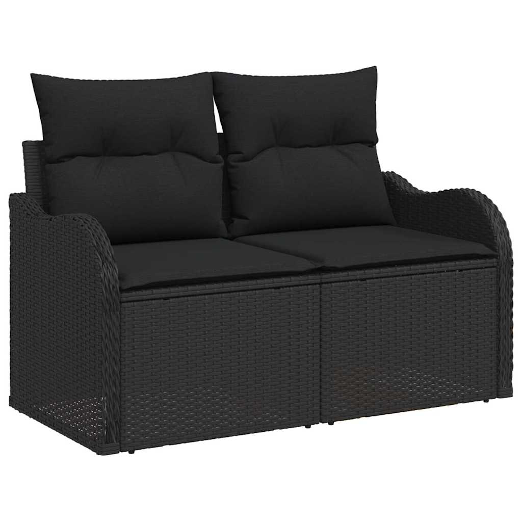 Sofá de jardim com almofada Preto 121 x 62 x 69cm vime PE