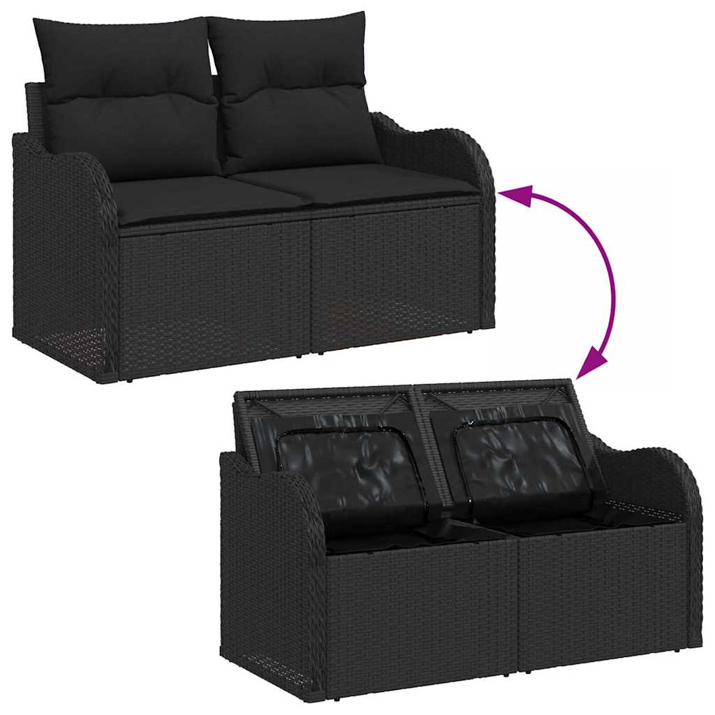 Sofá de jardim com almofada Preto 121 x 62 x 69cm vime PE