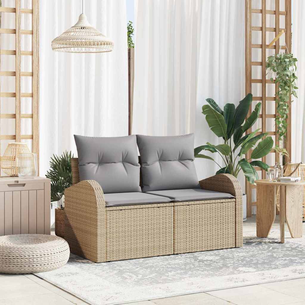 Sofá de jardim com almofada Bege 124 x 62 x 69cm vime PE