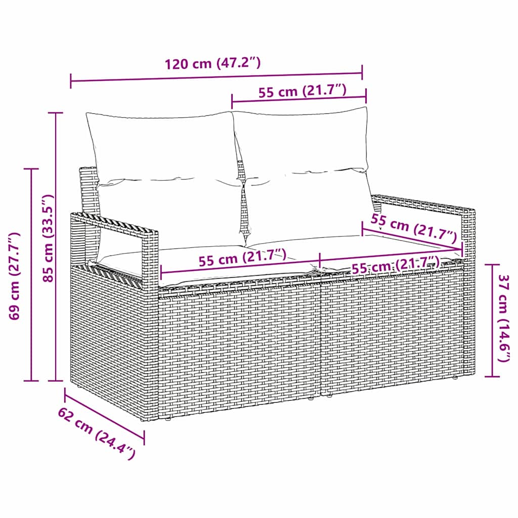 Sofá de jardim com almofada Bege 120 x 62 x 69cm vime PE