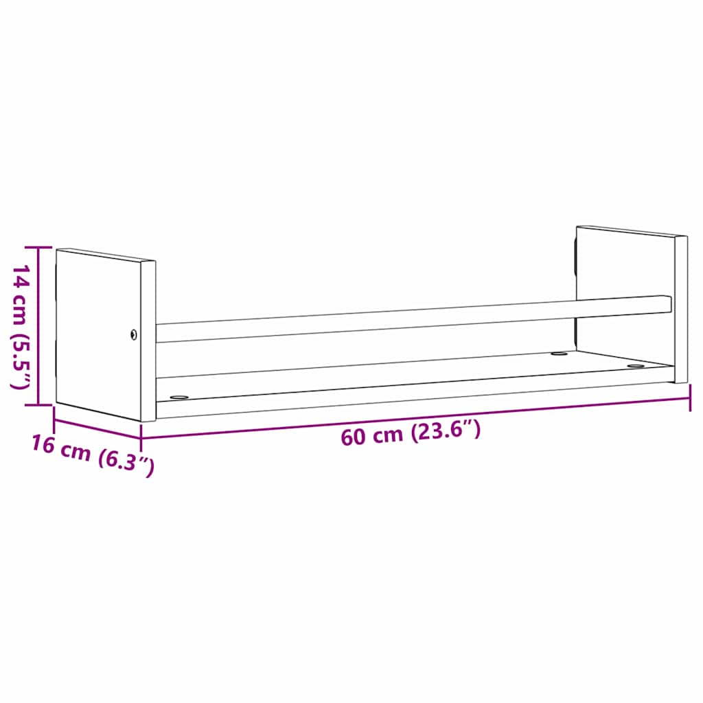 Prateleira de Parede 2 pcs Carvalho preto 60 x 16 x 14 cm