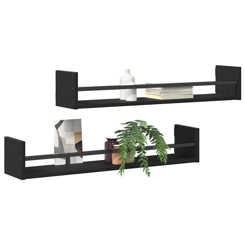 Prateleira de Parede 2 pcs Carvalho preto 80 x 16 x 14 cm
