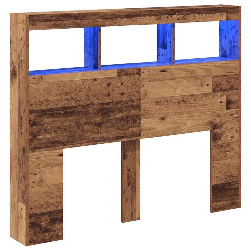Cabeceira com Armário e LED Madeira antiga 120 x 17 x 102 cm