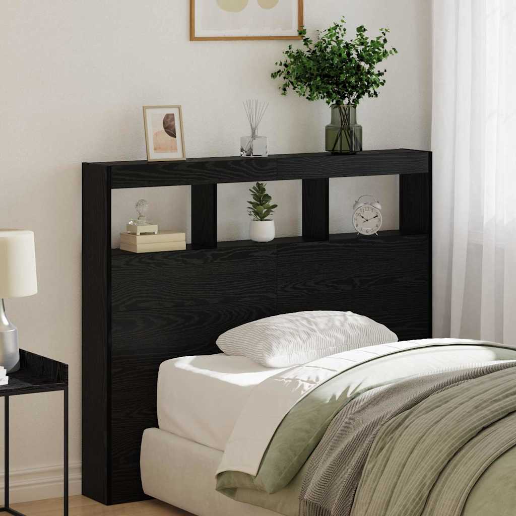 Cabeceira com Armário e LED Carvalho preto 122 x 17 x 102 cm