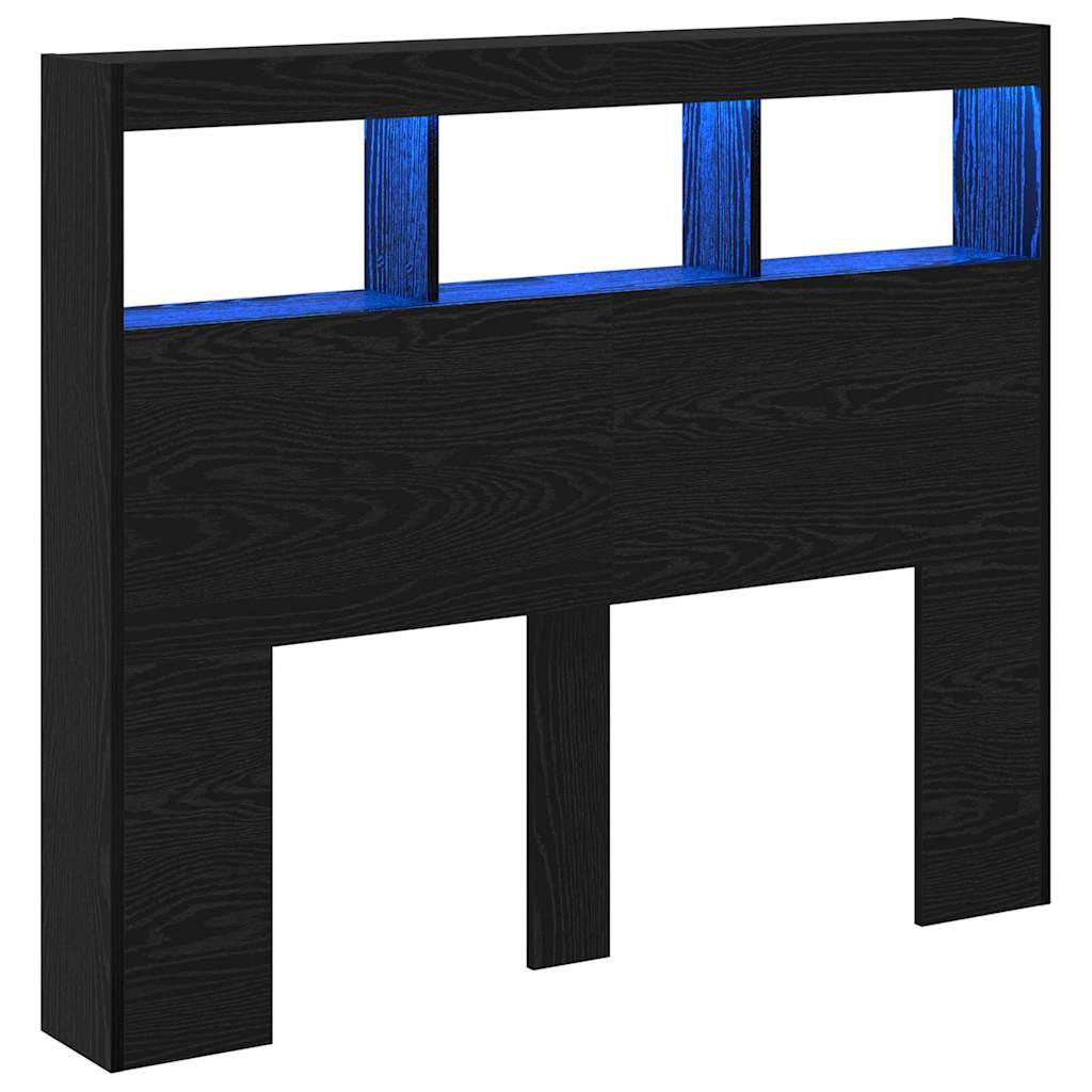 Cabeceira com Armário e LED Carvalho preto 122 x 17 x 102 cm