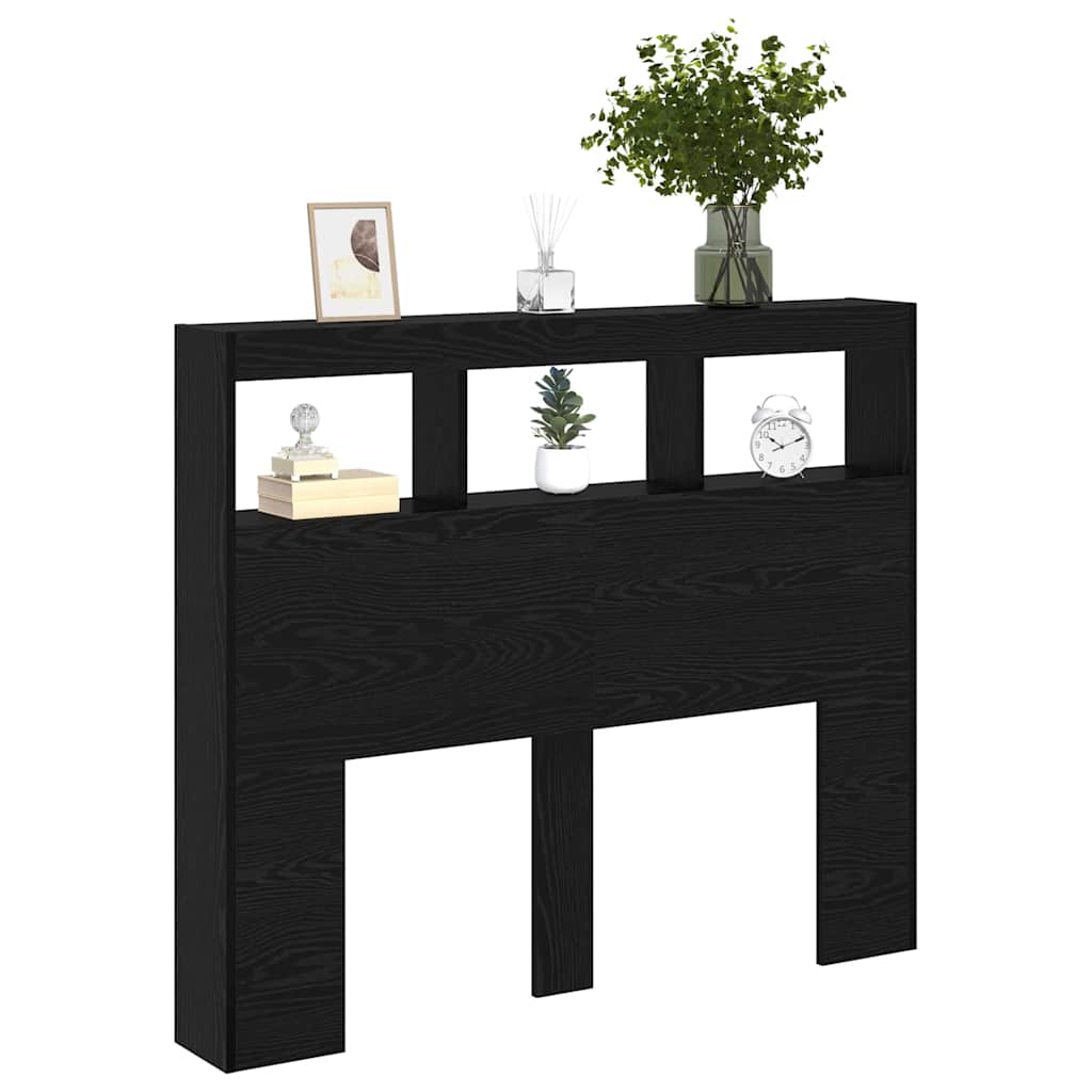 Cabeceira com Armário e LED Carvalho preto 122 x 17 x 102 cm
