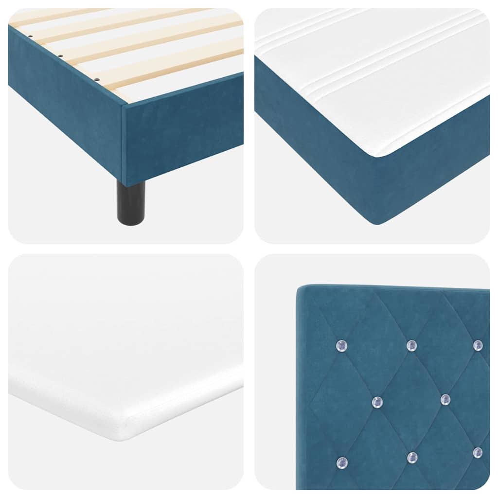 Cama Box com Colchão Preta 100x200 cm Veludo Azul escuro