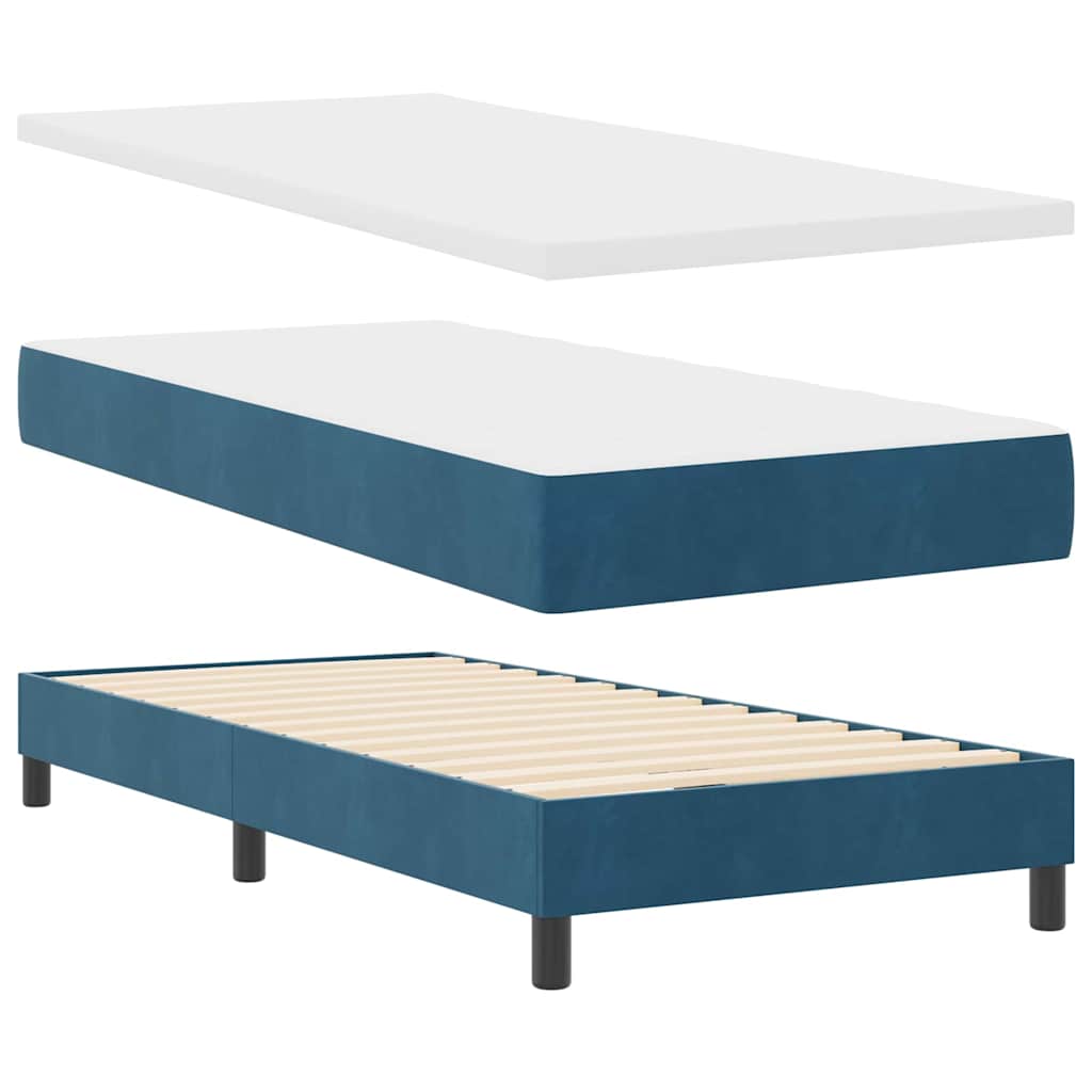 Cama Box com Colchão Preta 100x200 cm Veludo Azul escuro