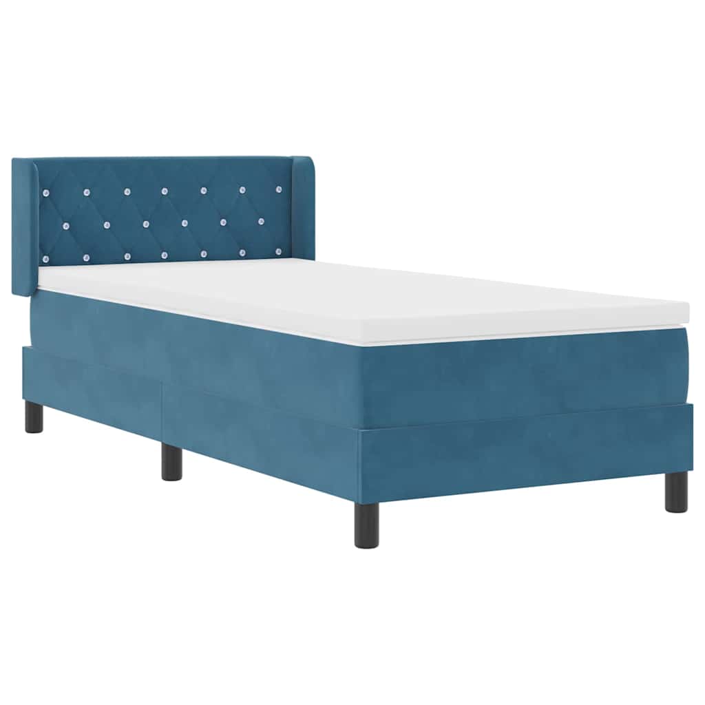 Cama Box com Colchão Preta 100x200 cm Veludo Azul escuro