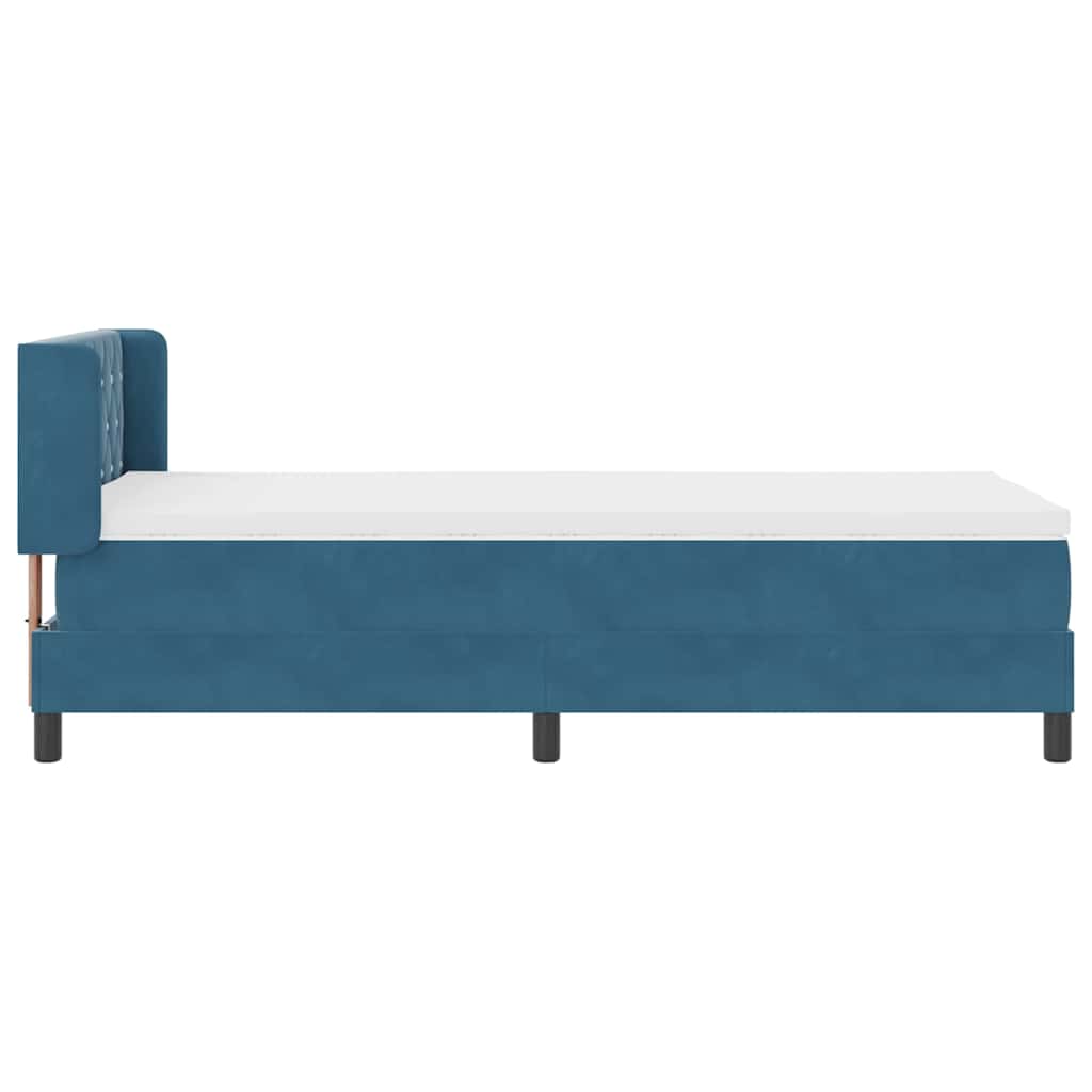Cama Box com Colchão Preta 100x200 cm Veludo Azul escuro