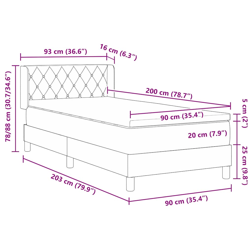 Cama Box com Colchão Preta 100x200 cm Veludo Azul escuro