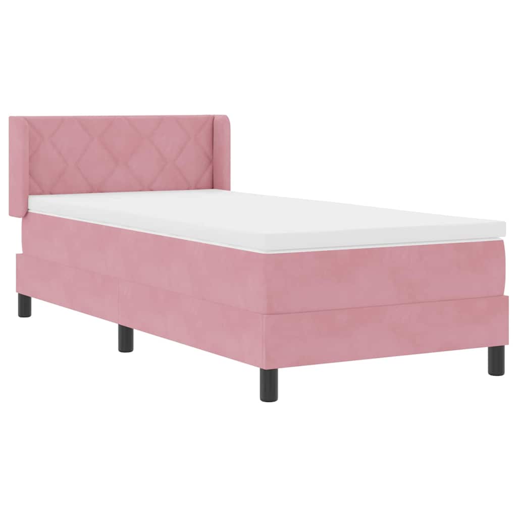 Cama Box com Colchão Preta 100x200 cm Veludo Rosa 90 x 190 cm