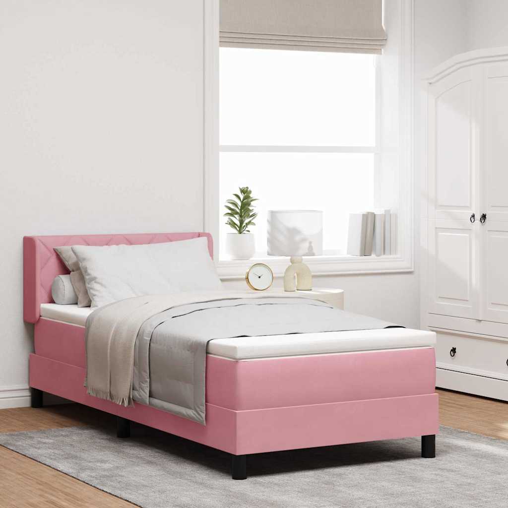Cama Box com Colchão Preta 100x200 cm Veludo Rosa 90 x 200 cm