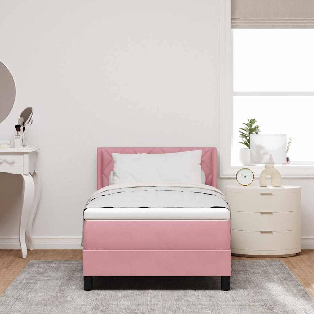 Cama Box com Colchão Preta 100x200 cm Veludo Rosa 90 x 200 cm
