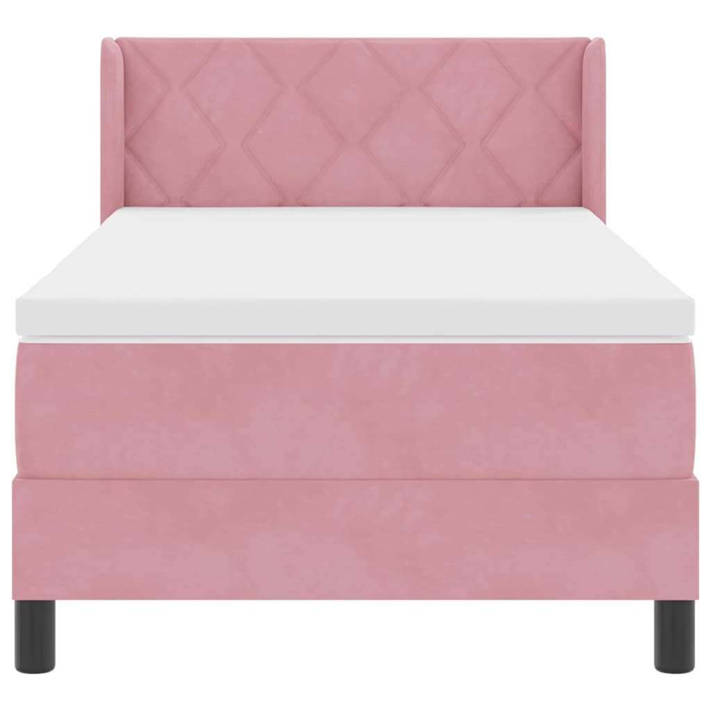 Cama Box com Colchão Preta 100x200 cm Veludo Rosa 90 x 200 cm