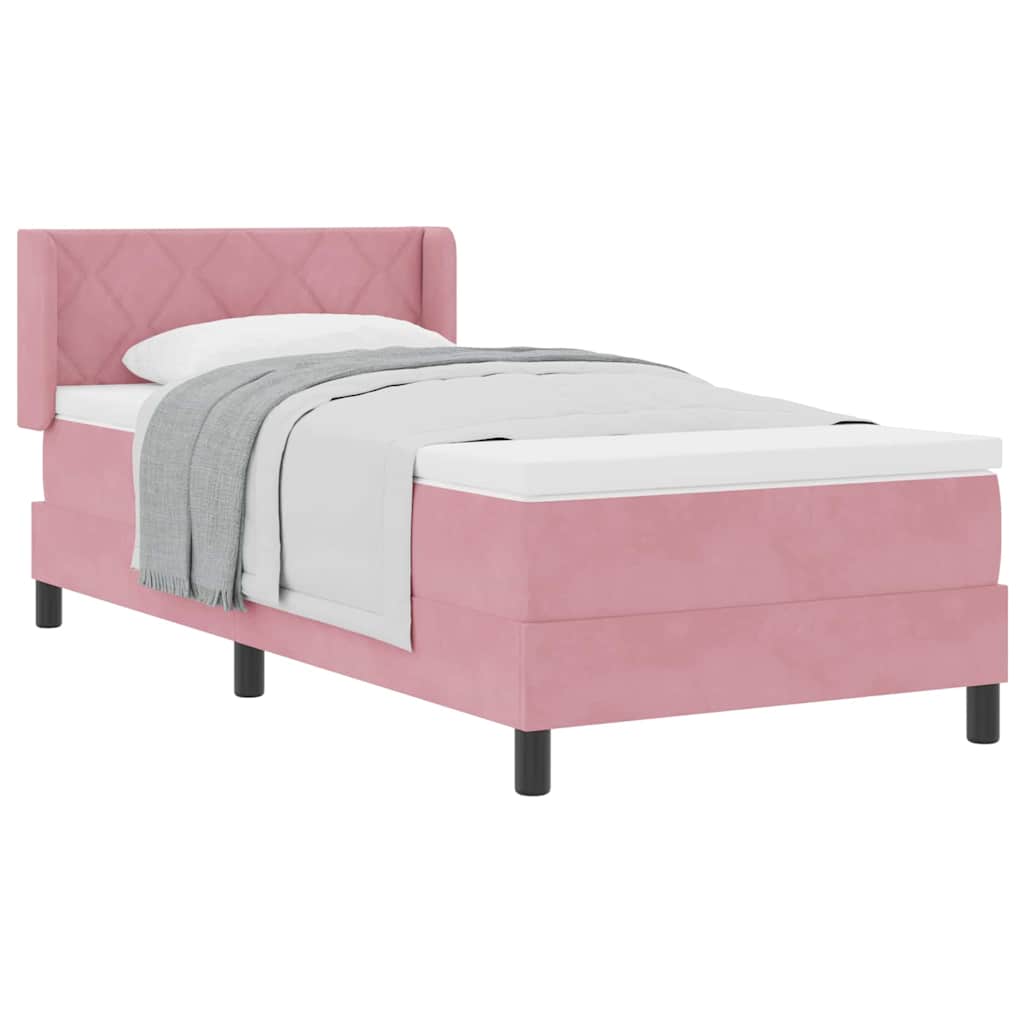 Cama Box com Colchão Preta 100x200 cm Veludo Rosa 90 x 200 cm