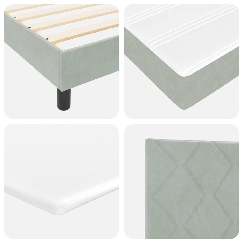 Cama Box com Colchão Preta 100x200 cm Veludo Cinzento-claro