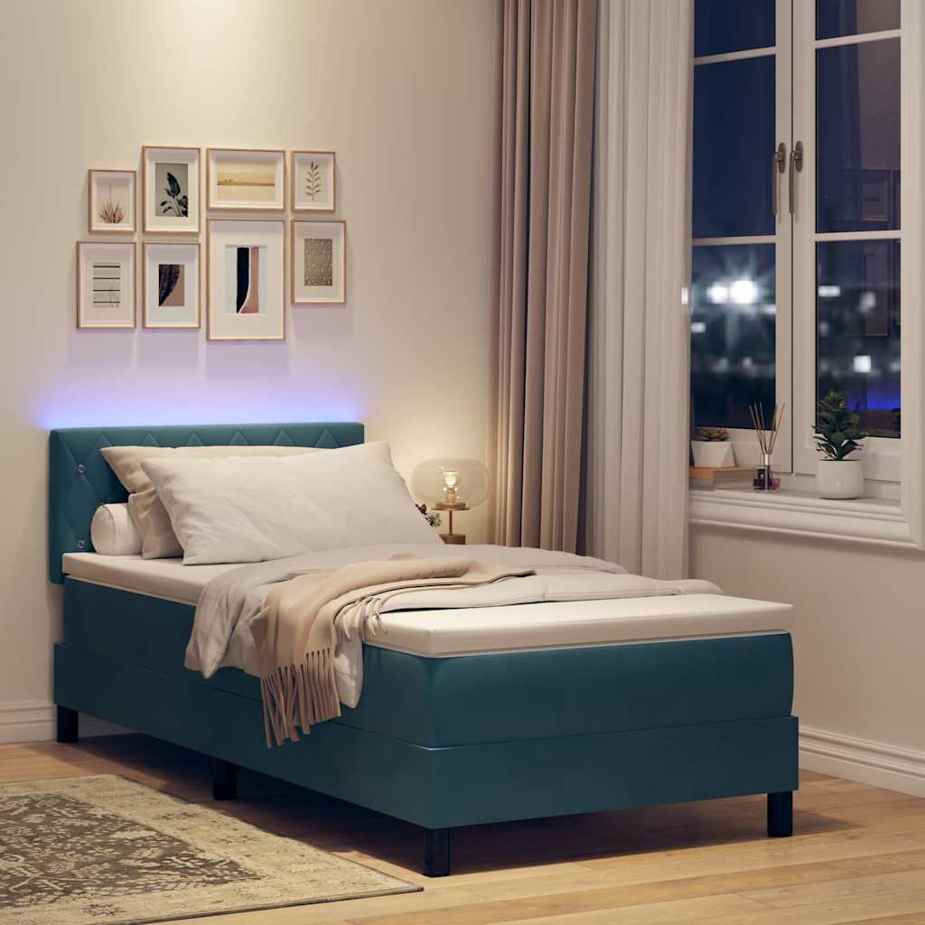 Cama Box com cabeceira Azul escuro 90 x 200 cm Veludo