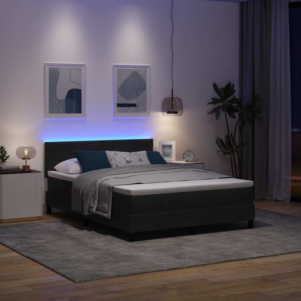 Cama Box com cabeceira Preto 160 x 200 cm Veludo