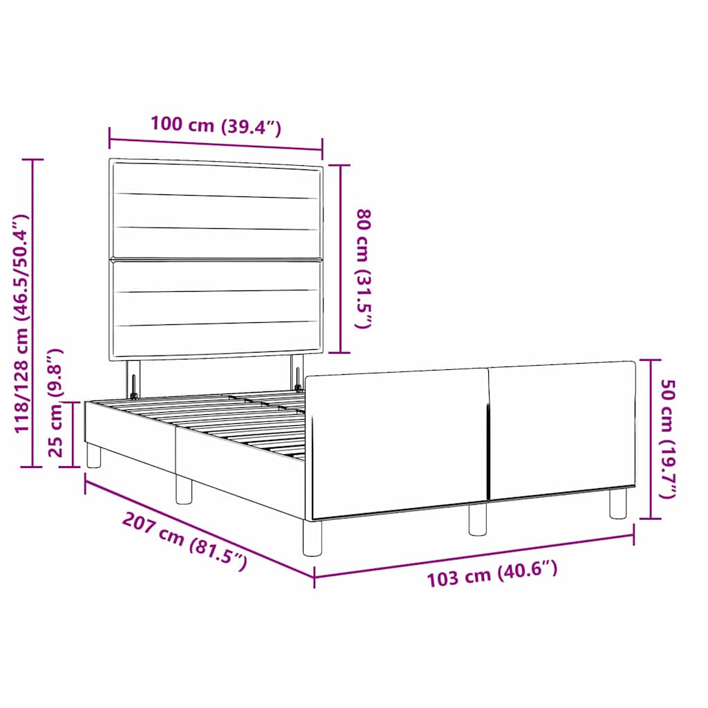 Estrutura da Cama Cinzento-acastanhado 100 x 200 cm tecido