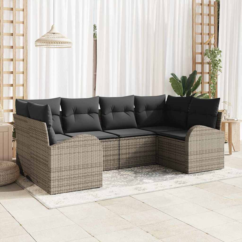 Conjunto de Sofá de Jardim 6 pcs Cinzeto Rattan Sintético