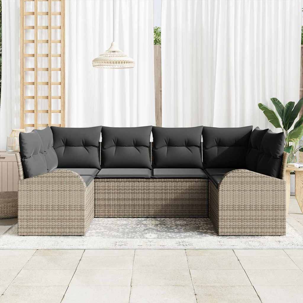 Conjunto de Sofá de Jardim 6 pcs Cinzeto Rattan Sintético