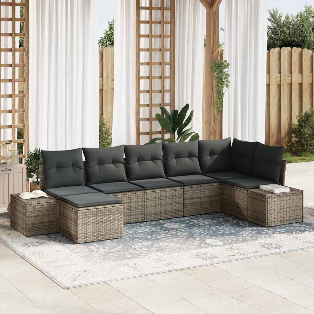 Conjunto de Sofá de Jardim 7 pcs Cinzeto Rattan Sintético