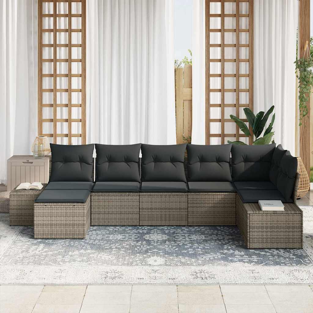 Conjunto de Sofá de Jardim 7 pcs Cinzeto Rattan Sintético