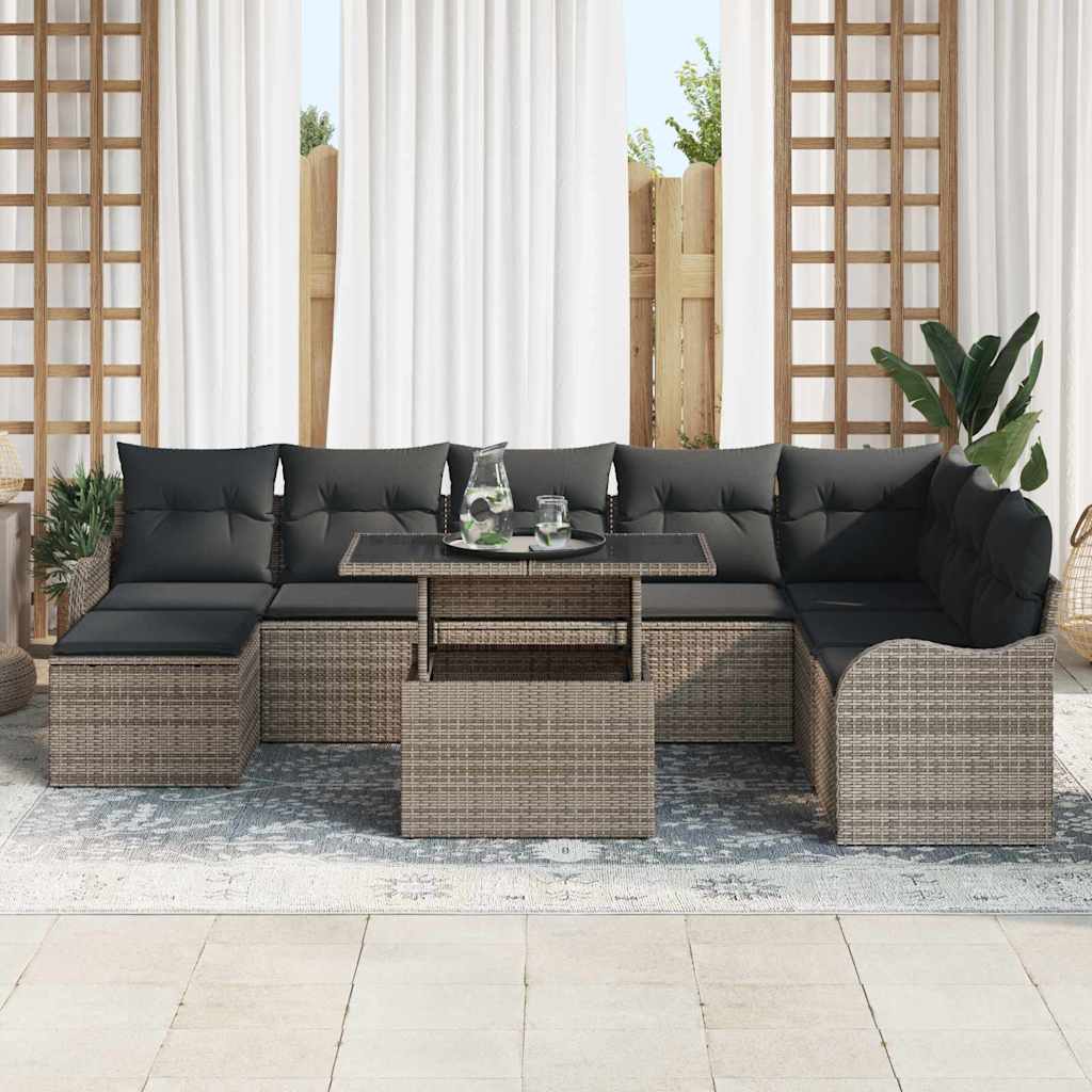 Conjunto de Sofá de Jardim 9 pcs Cinzeto Rattan Sintético