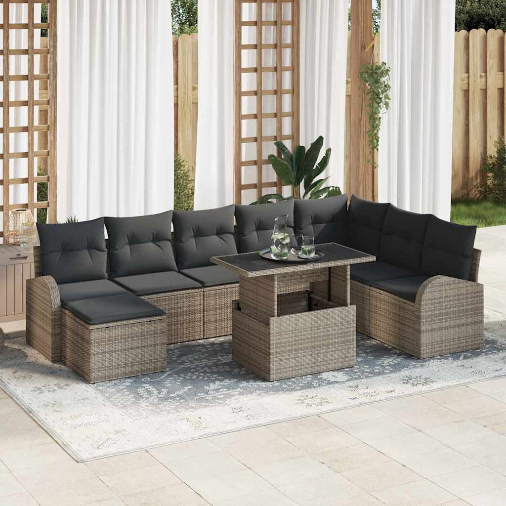 Conjunto de Sofá de Jardim 9 pcs Cinzeto Rattan Sintético