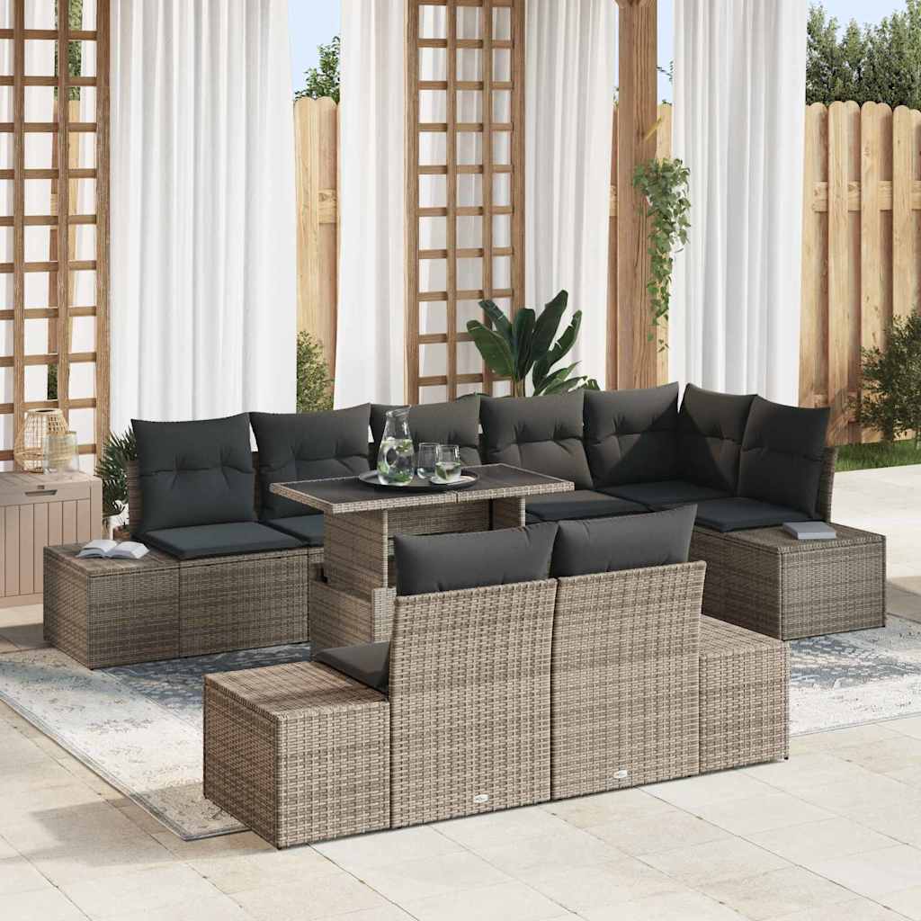 Conjunto de Sofá de Jardim 9 pcs Cinzeto Rattan Sintético