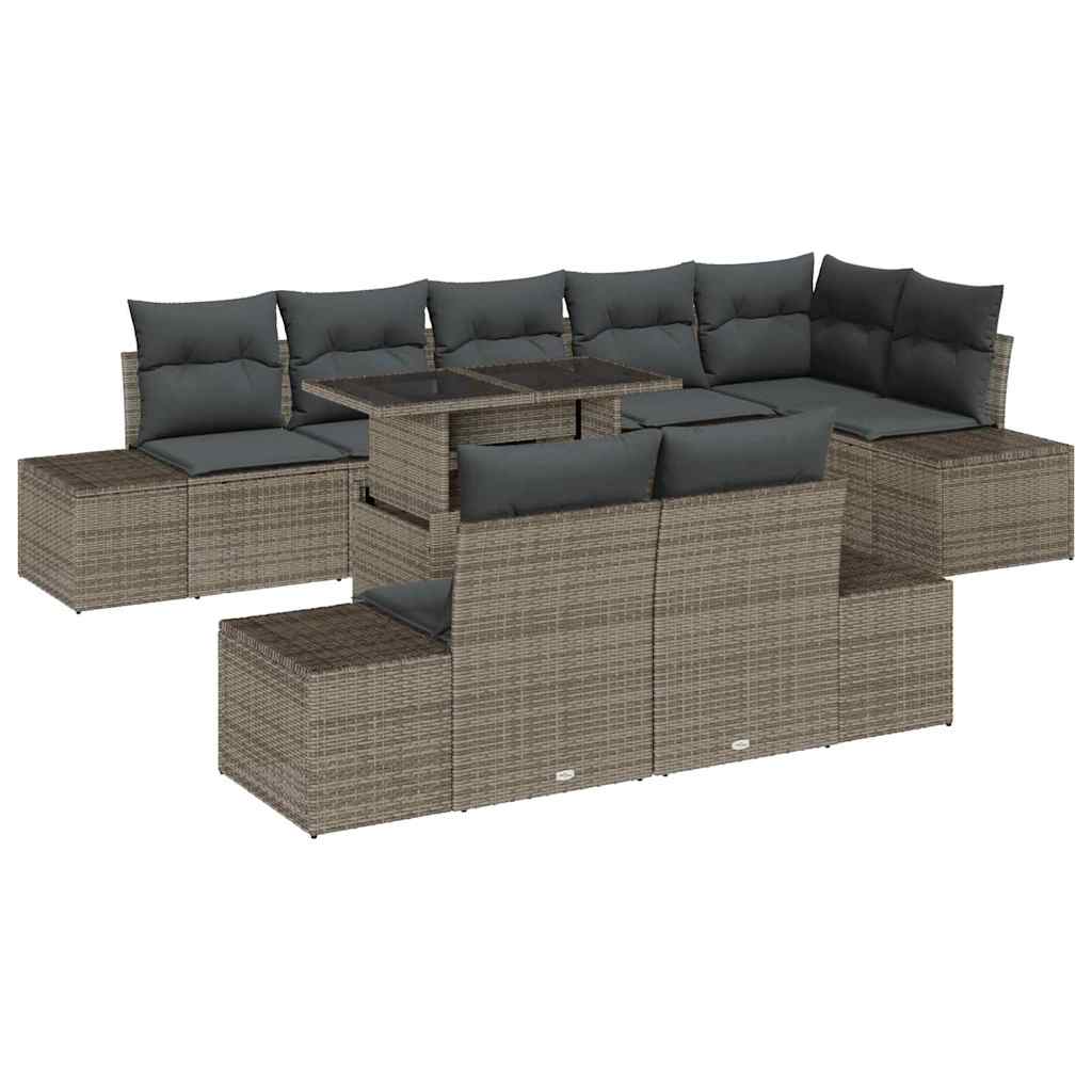 Conjunto de Sofá de Jardim 9 pcs Cinzeto Rattan Sintético